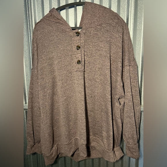ANDREE BY UNIT Tops - Andre by Unit Mauve Oversized Button Detail Hoodie Lightweight NWOT 2X